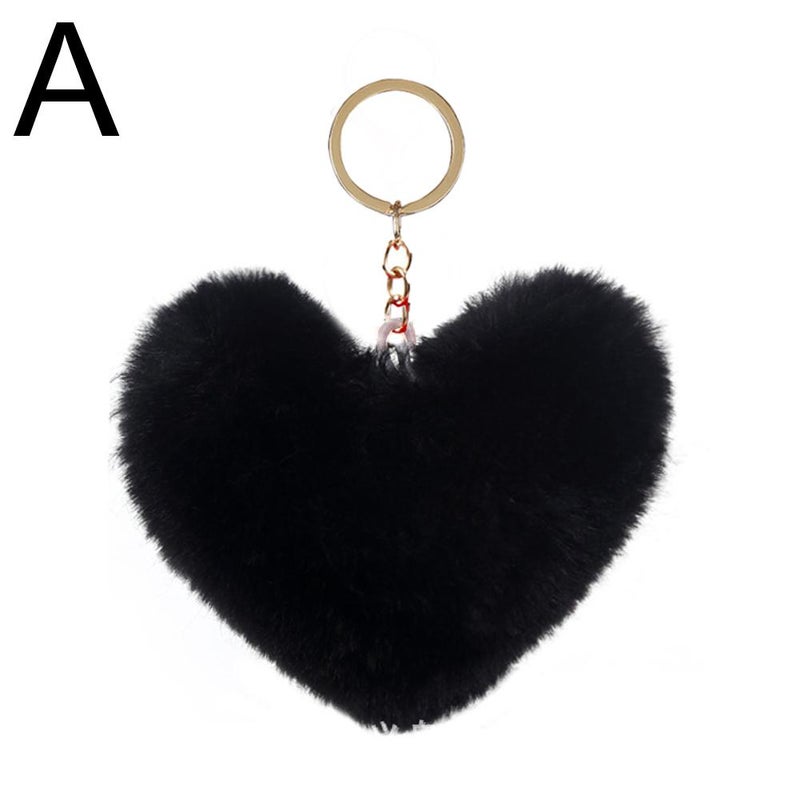 Heart-shaped pom-pom keychain, plush car pendant, leopard print couple heart-shaped pendant